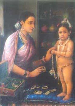 Raja Ravi Varma Yashoda decorating Krishna